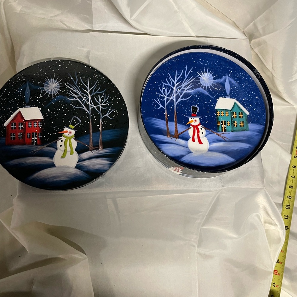 Hand-Painted Blue Snowman Holiday Dinner Plates - Set of 4 - Picture 9 of 9